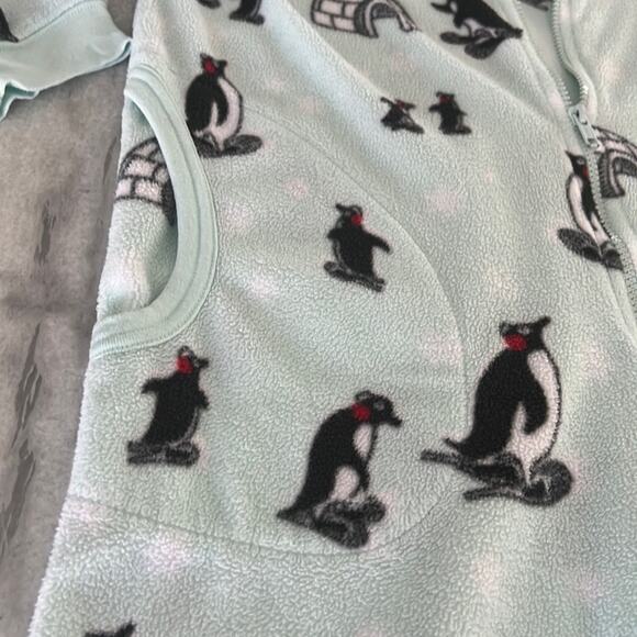 Nick & Nora Fleece Penguin Print Jumpsuit Sleeper Pajamas Size Small Fleece Zip - Picture 6 of 11
